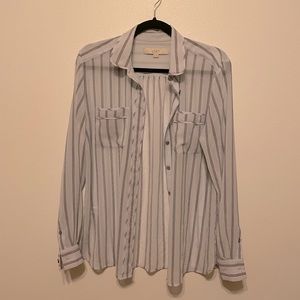 Loft - Sheer Striped Button Down Shirt, blue and black striped. Size M